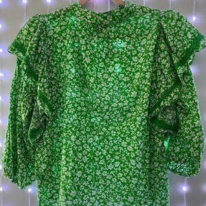 🌿 Green Cotton Dobby Blouse – 100% Cotton – 3/4 Sleeves 🌿